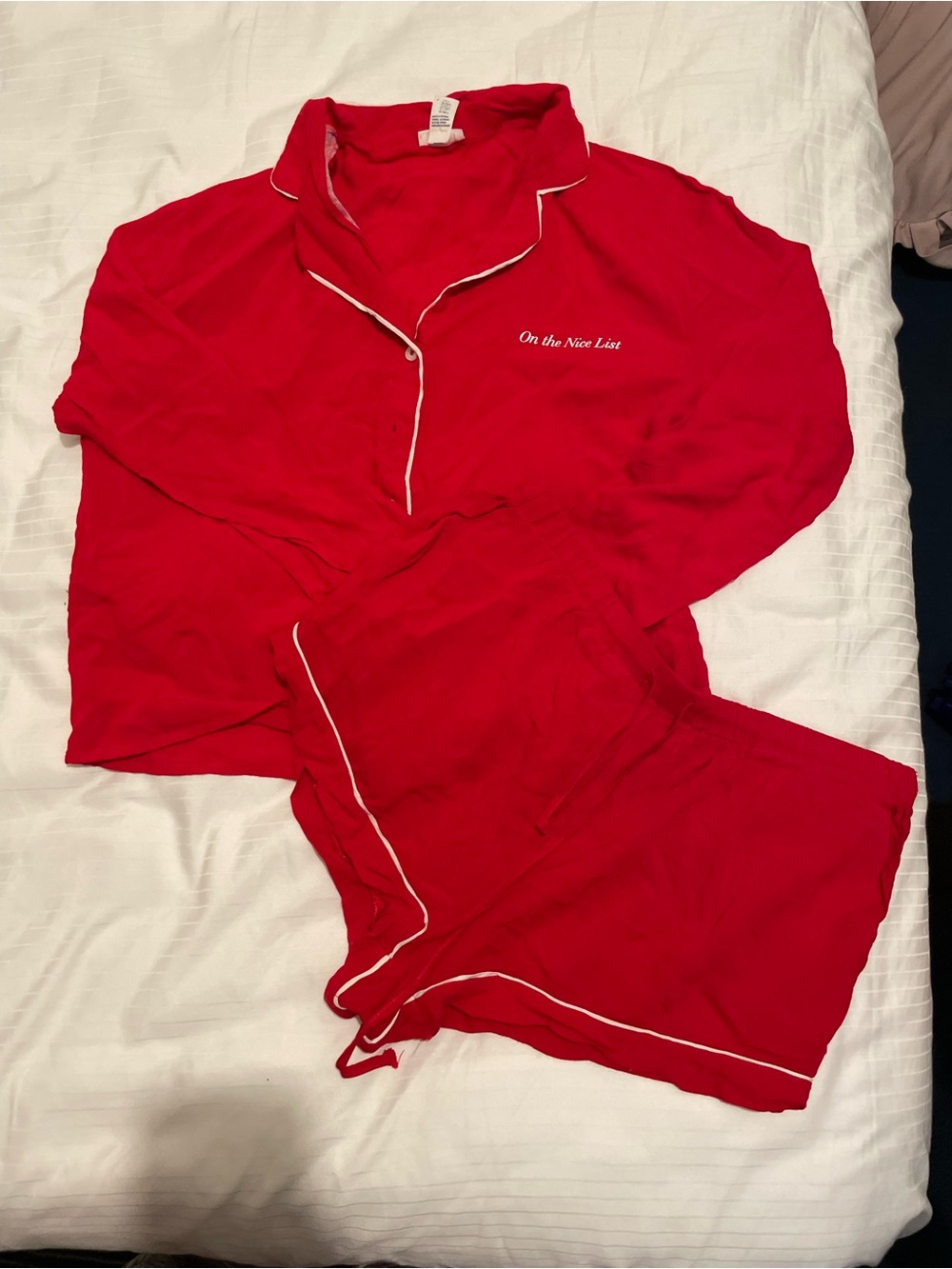 Forever 21 Red Pajama Set with White Piping